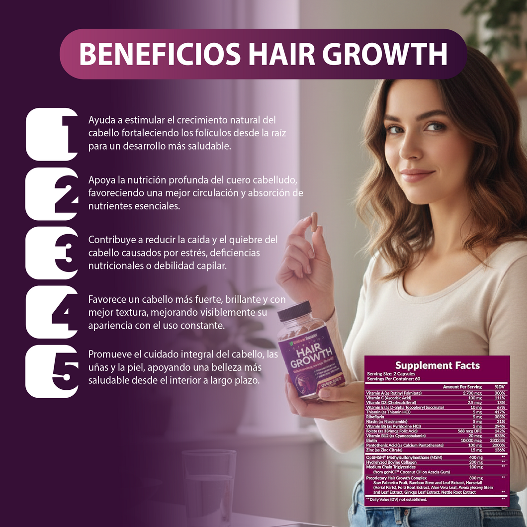 Hair Growth™ Vitaminas para Crecimiento y Fortalecimiento Capilar 💖✨